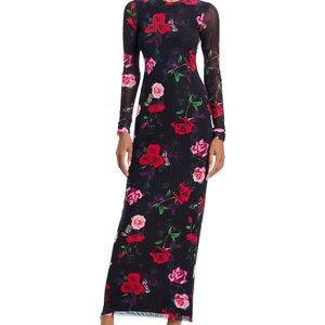 Bloomingdales Floral Long Sleeve Maxi Dress - Black and Red